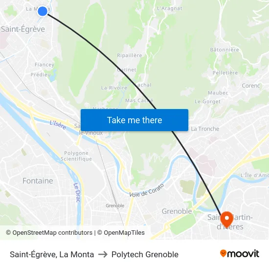 Saint-Égrève, La Monta to Polytech Grenoble map
