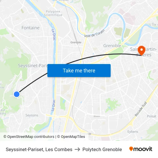 Seyssinet-Pariset, Les Combes to Polytech Grenoble map