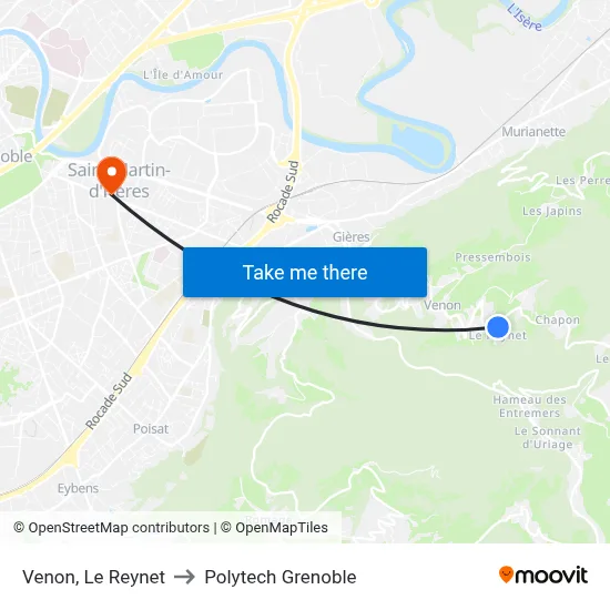 Venon, Le Reynet to Polytech Grenoble map