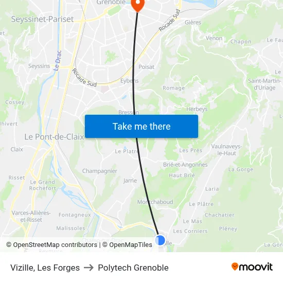 Vizille, Les Forges to Polytech Grenoble map