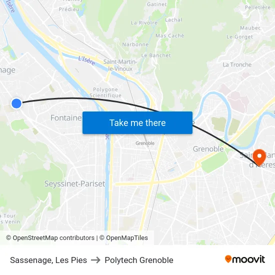 Sassenage, Les Pies to Polytech Grenoble map