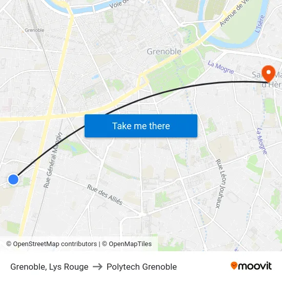 Grenoble, Lys Rouge to Polytech Grenoble map