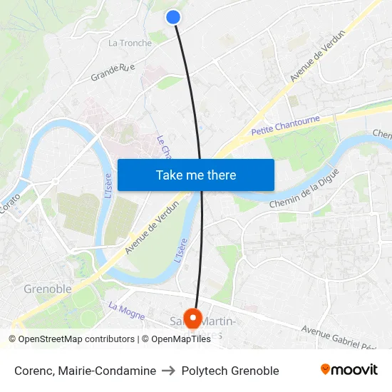 Corenc, Mairie-Condamine to Polytech Grenoble map