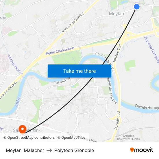 Meylan, Malacher to Polytech Grenoble map