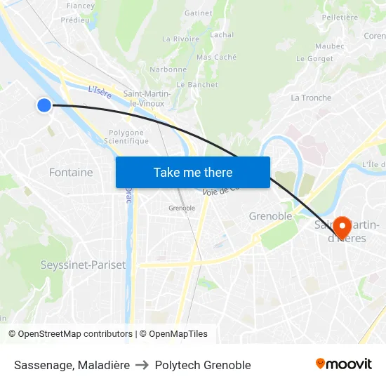 Sassenage, Maladière to Polytech Grenoble map