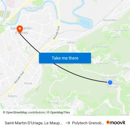 Saint-Martin-D'Uriage, Le Maupas to Polytech Grenoble map