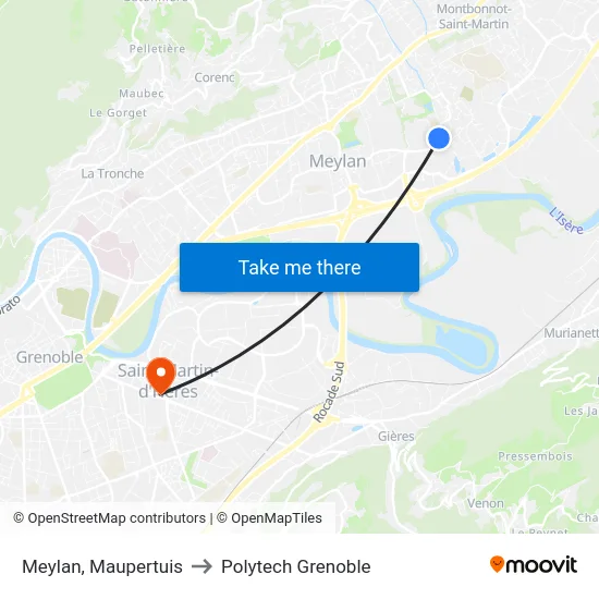 Meylan, Maupertuis to Polytech Grenoble map