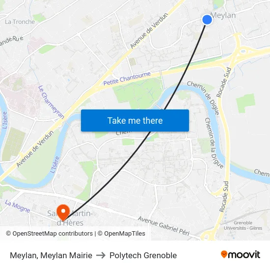 Meylan, Meylan Mairie to Polytech Grenoble map