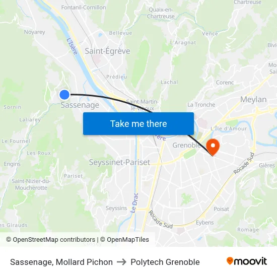 Sassenage, Mollard Pichon to Polytech Grenoble map