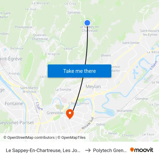 Le Sappey-En-Chartreuse, Les Jonquilles to Polytech Grenoble map