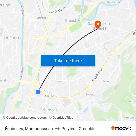 Échirolles, Monmousseau to Polytech Grenoble map