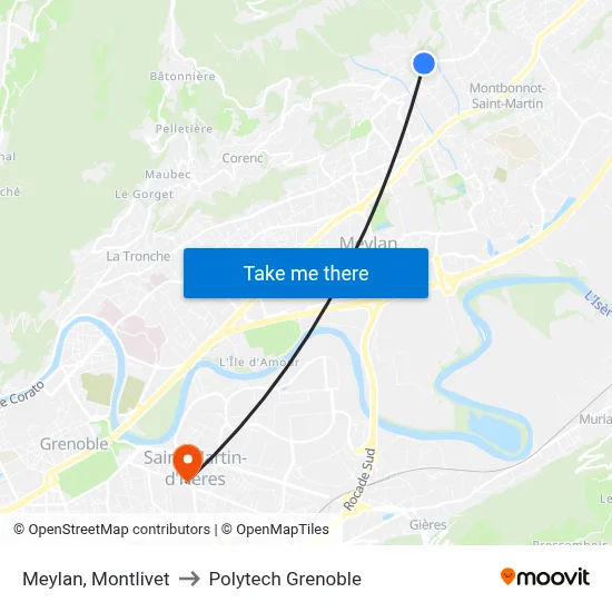 Meylan, Montlivet to Polytech Grenoble map