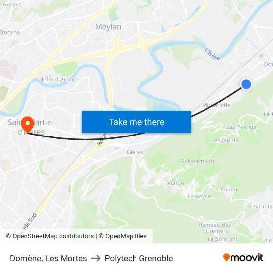 Domène, Les Mortes to Polytech Grenoble map