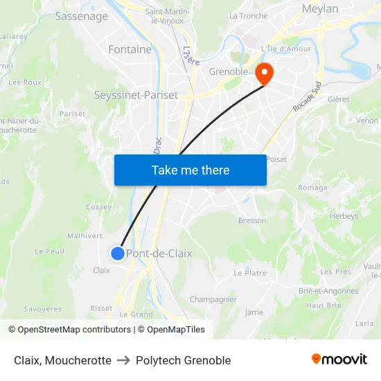 Claix, Moucherotte to Polytech Grenoble map