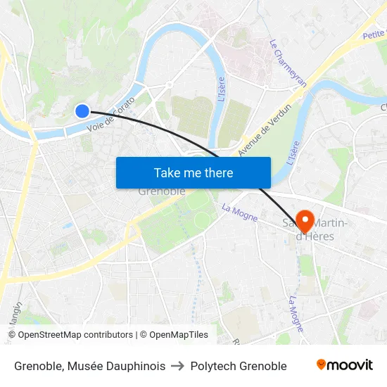 Grenoble, Musée Dauphinois to Polytech Grenoble map