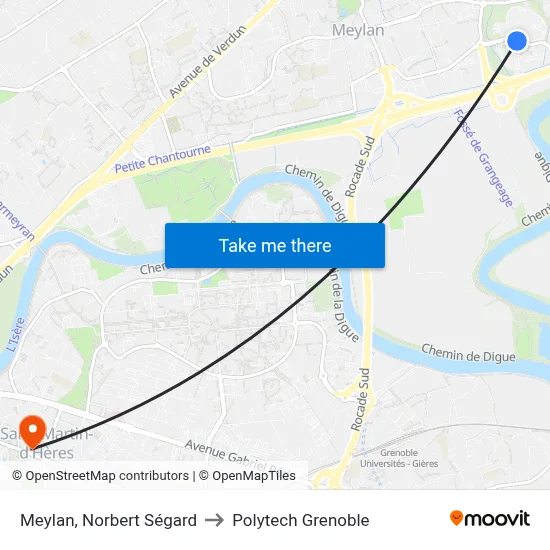 Meylan, Norbert Ségard to Polytech Grenoble map