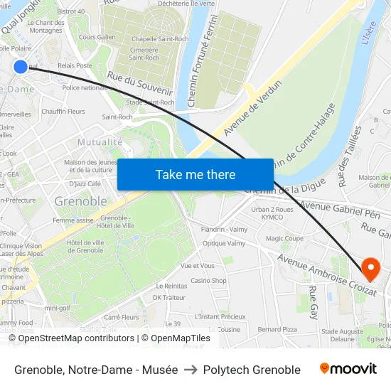 Grenoble, Notre-Dame - Musée to Polytech Grenoble map