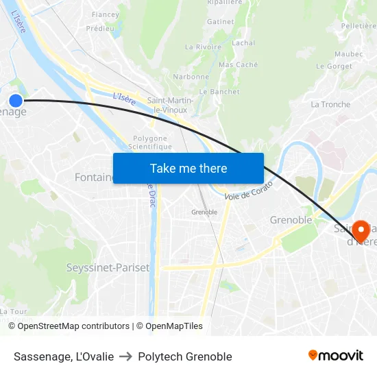 Sassenage, L'Ovalie to Polytech Grenoble map
