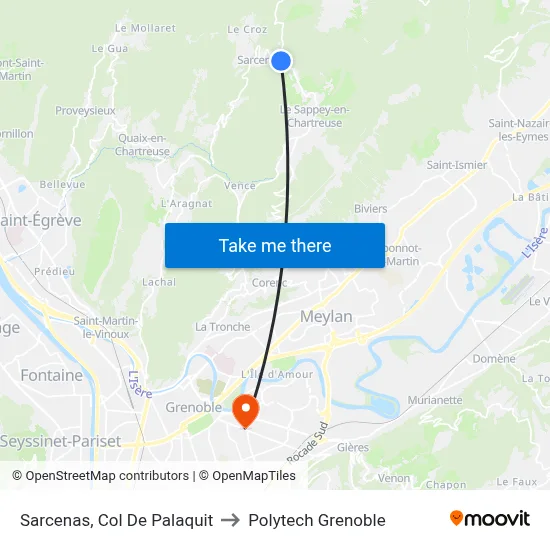 Sarcenas, Col De Palaquit to Polytech Grenoble map