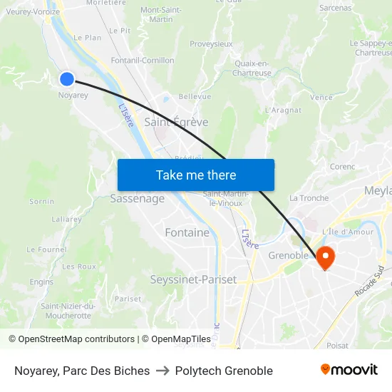 Noyarey, Parc Des Biches to Polytech Grenoble map