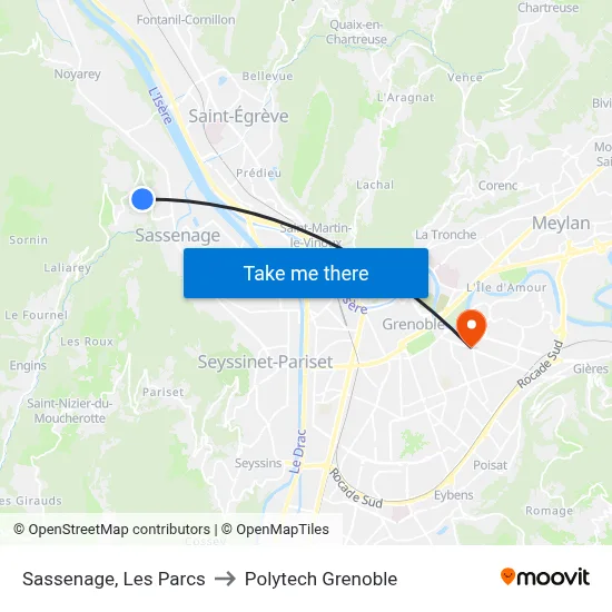 Sassenage, Les Parcs to Polytech Grenoble map