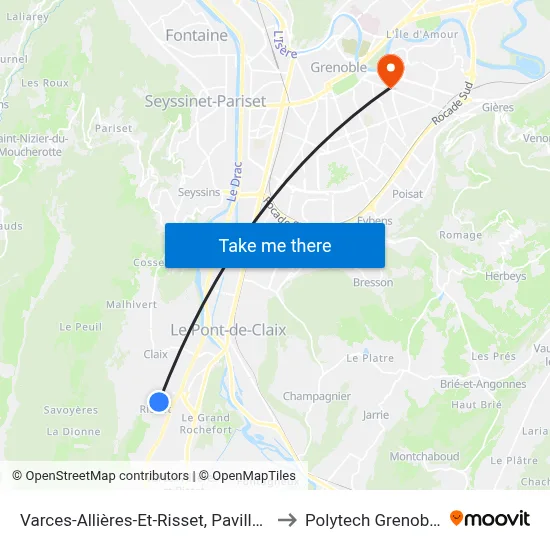 Varces-Allières-Et-Risset, Pavillon to Polytech Grenoble map