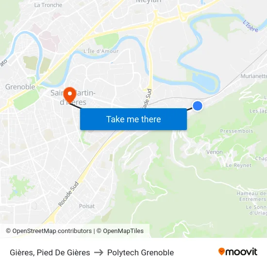 Gières, Pied De Gières to Polytech Grenoble map