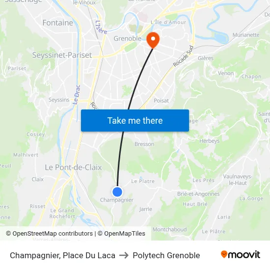 Champagnier, Place Du Laca to Polytech Grenoble map
