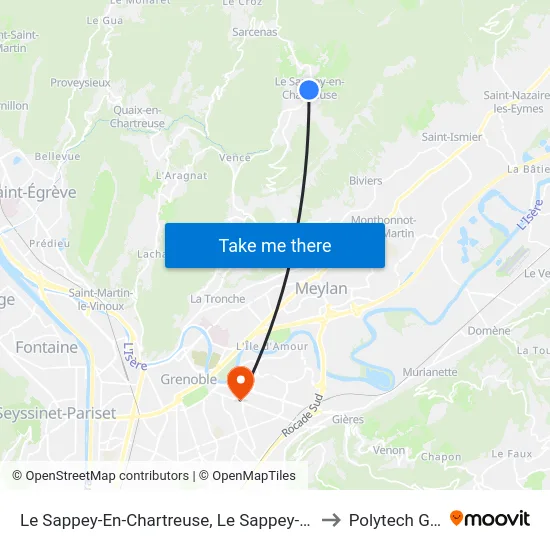 Le Sappey-En-Chartreuse, Le Sappey-En-Chartreuse Place to Polytech Grenoble map