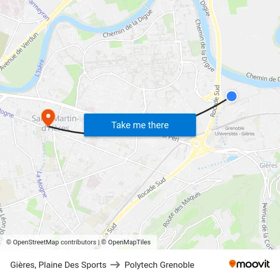 Gières, Plaine Des Sports to Polytech Grenoble map