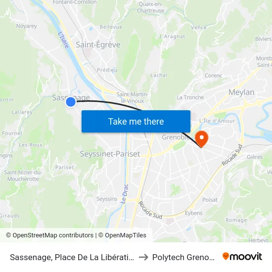 Sassenage, Place De La Libération to Polytech Grenoble map