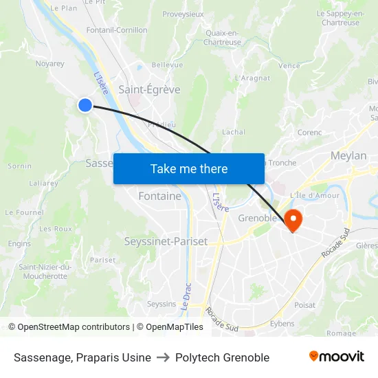 Sassenage, Praparis Usine to Polytech Grenoble map