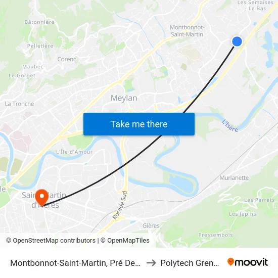 Montbonnot-Saint-Martin, Pré De L'Eau to Polytech Grenoble map