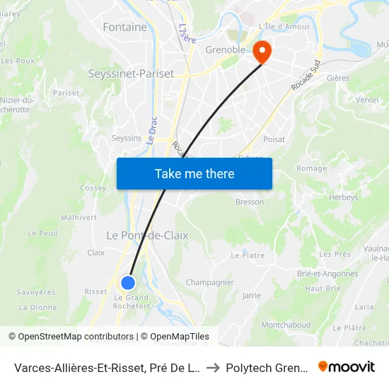 Varces-Allières-Et-Risset, Pré De L'Orme to Polytech Grenoble map