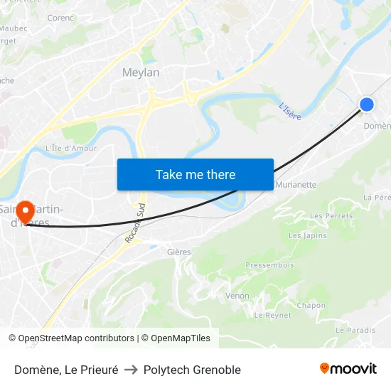 Domène, Le Prieuré to Polytech Grenoble map