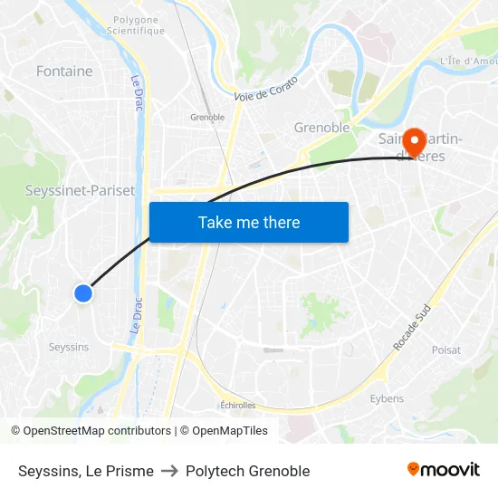 Seyssins, Le Prisme to Polytech Grenoble map
