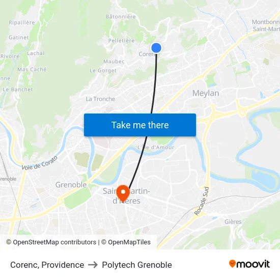 Corenc, Providence to Polytech Grenoble map