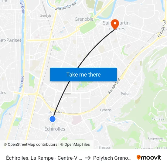 Échirolles, La Rampe - Centre-Ville to Polytech Grenoble map