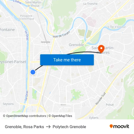 Grenoble, Rosa Parks to Polytech Grenoble map