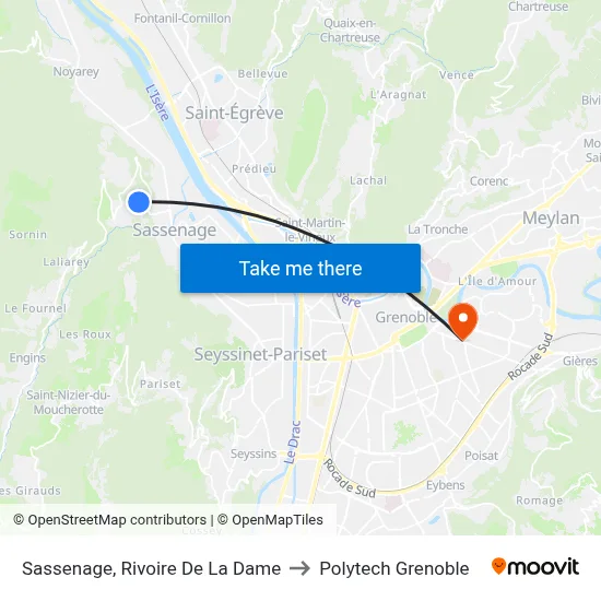 Sassenage, Rivoire De La Dame to Polytech Grenoble map