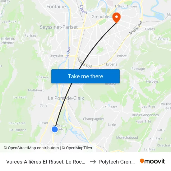 Varces-Allières-Et-Risset, Le Rochefort to Polytech Grenoble map