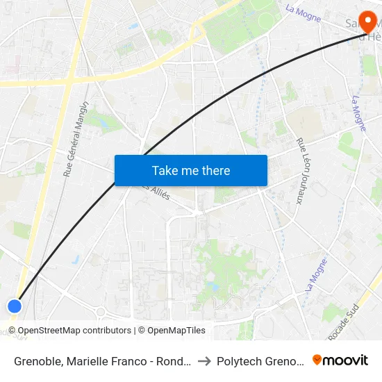 Grenoble, Marielle Franco - Rondeau to Polytech Grenoble map