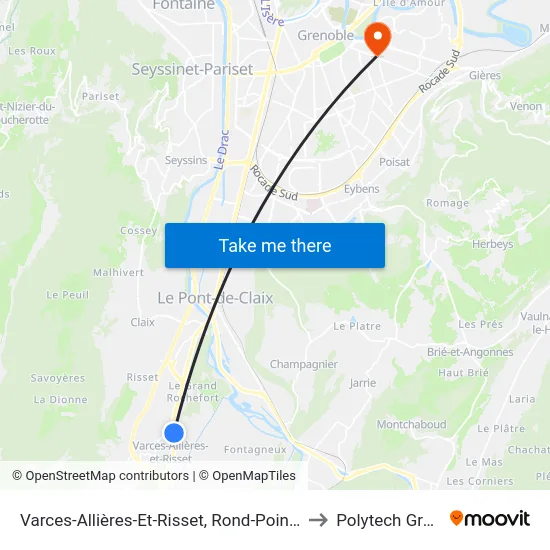 Varces-Allières-Et-Risset, Rond-Point De L'Europe to Polytech Grenoble map