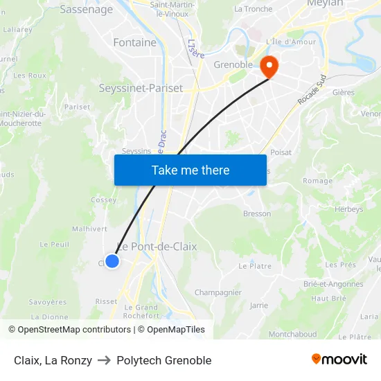 Claix, La Ronzy to Polytech Grenoble map