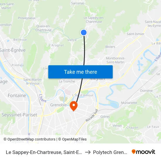 Le Sappey-En-Chartreuse, Saint-Eynard to Polytech Grenoble map