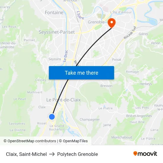Claix, Saint-Michel to Polytech Grenoble map