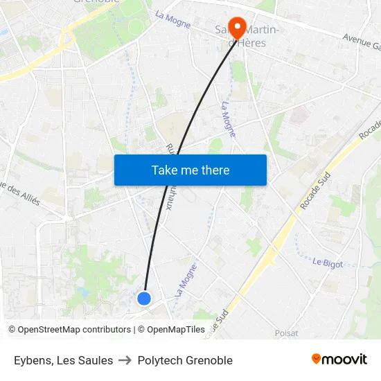 Eybens, Les Saules to Polytech Grenoble map