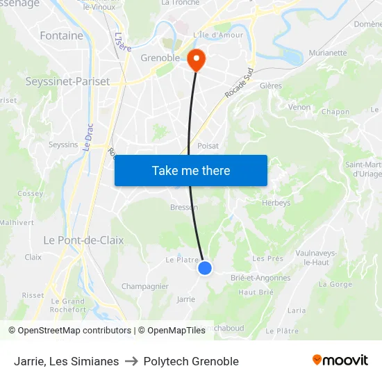 Jarrie, Les Simianes to Polytech Grenoble map