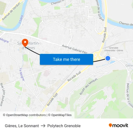 Gières, Le Sonnant to Polytech Grenoble map