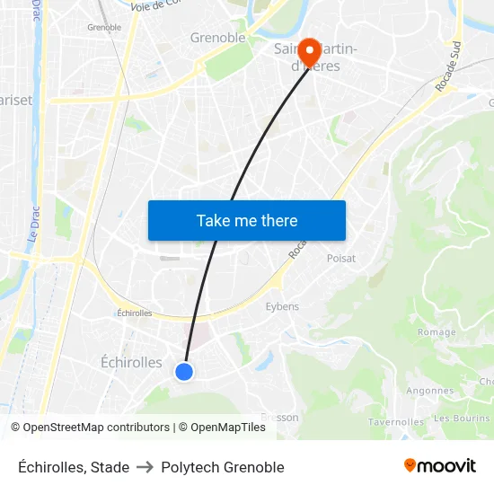 Échirolles, Stade to Polytech Grenoble map